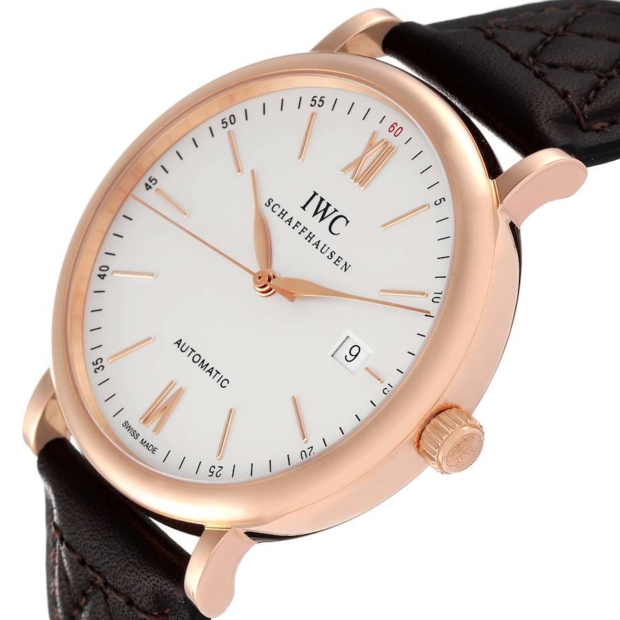 IWC Portofino 18k Rose Gold Automatic Silver Dial Brown Strap Mens Watch For Sale 1