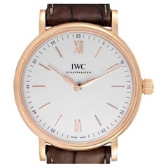 IWC Portofino 18k Rose Gold Silver Dial Brown Strap Mens Watch IW511101