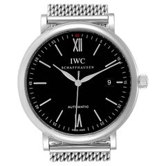 IWC Portofino Black Dial Mesh Bracelet Steel Men's Watch IW356506