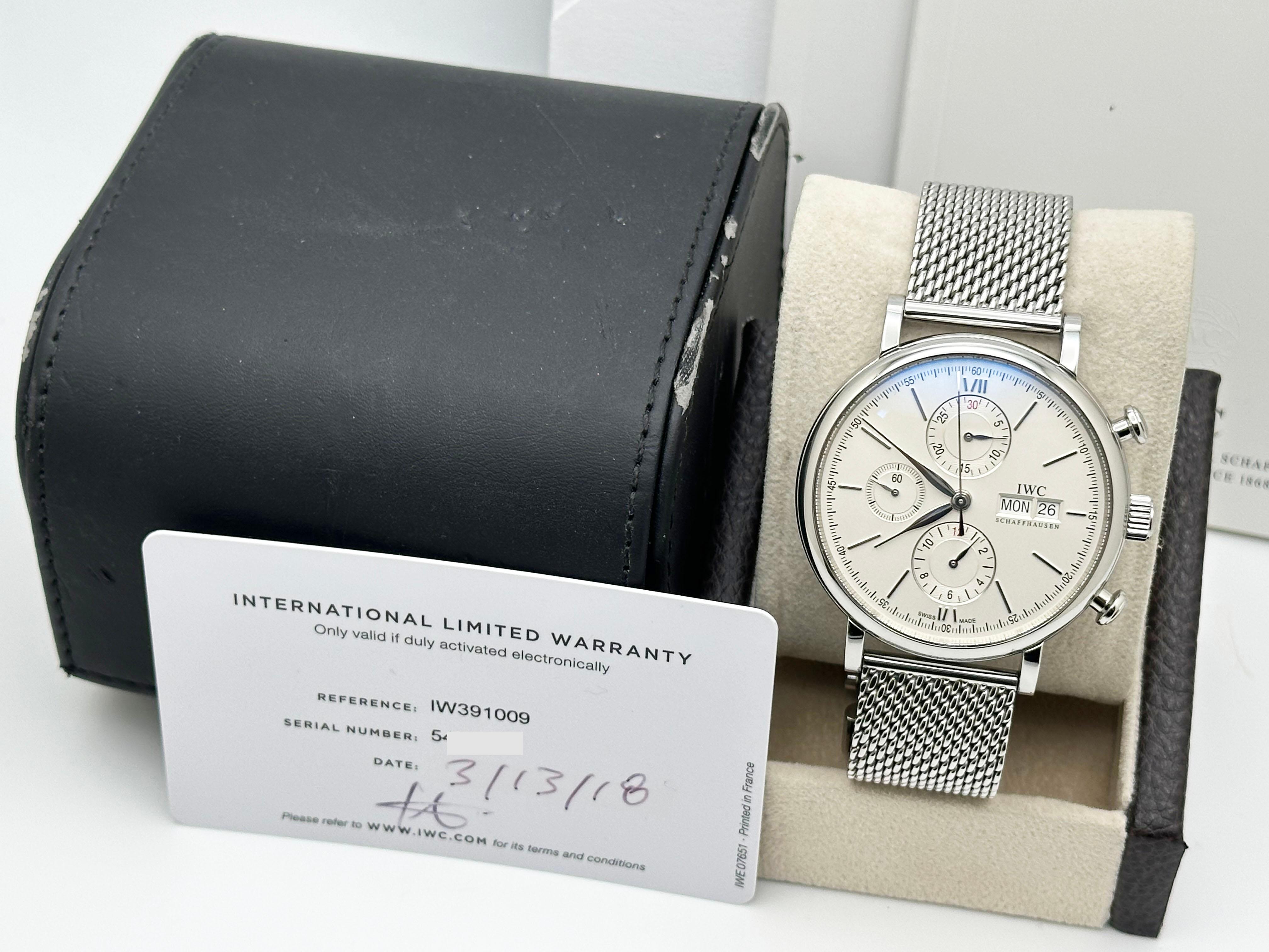 IWC Portofino Chronograph IW391009 Day Date White Dial Stainless Steel Paper For Sale 6