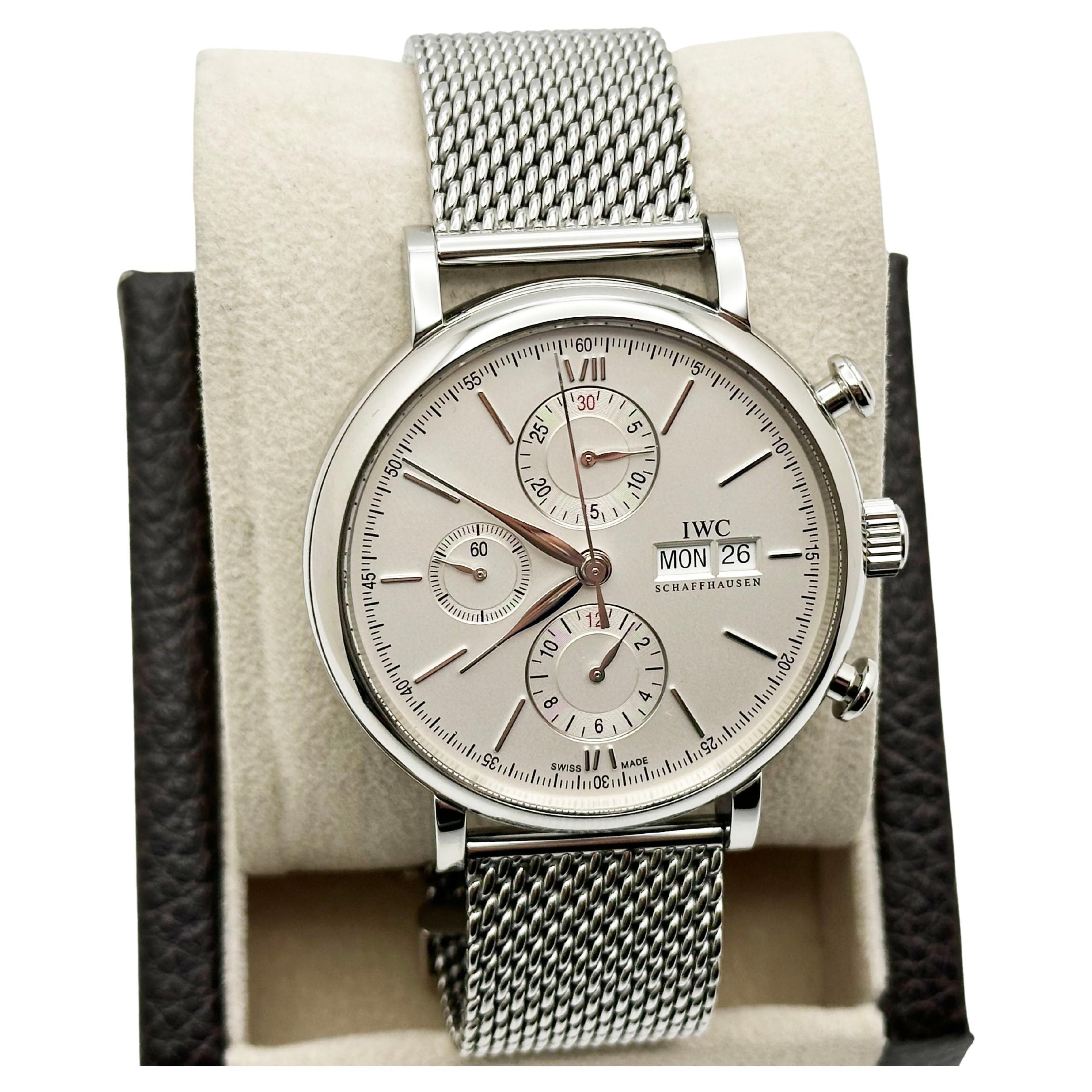 IWC Portofino Chronograph IW391009 Day Date White Dial Stainless Steel Paper For Sale