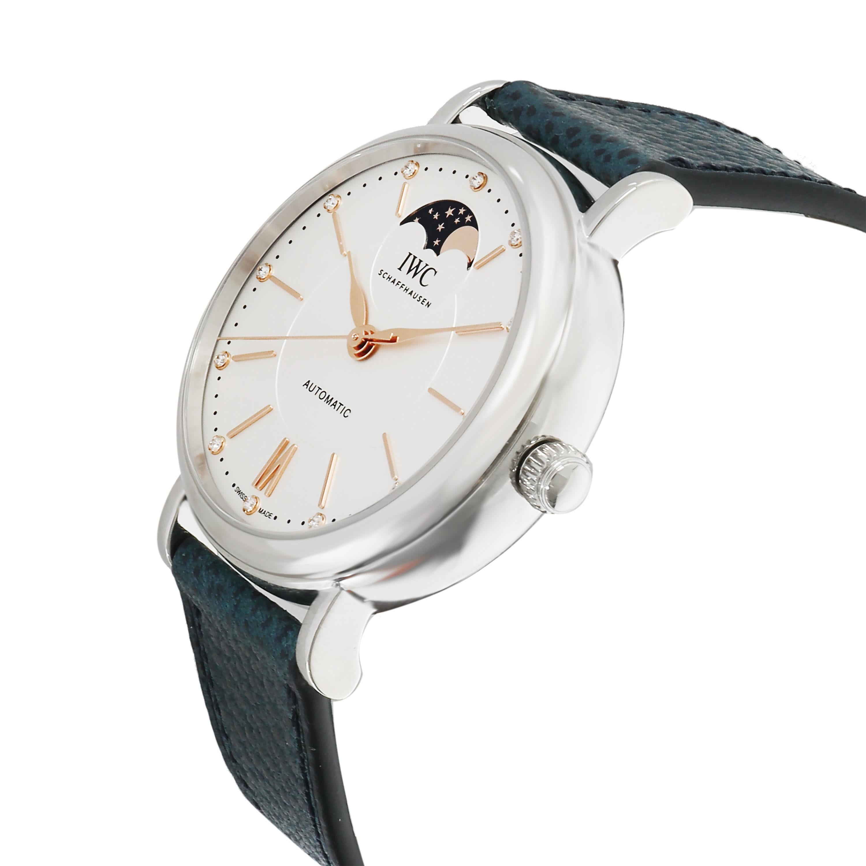 IWC Portofino Moonphase IW459601 Unisex Watch in  Stainless Steel In Excellent Condition For Sale In New York, NY
