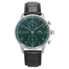 Montre pour hommes IWC portugaise chronographe en acier avec cadran vert automatique IW371615