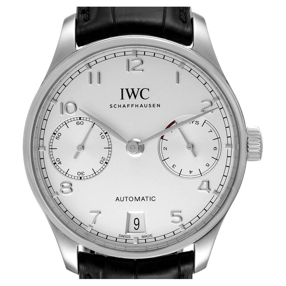 IWC Portugieser 7 Day Steel Silver Dial Mens Watch IW500712 Box Card For Sale