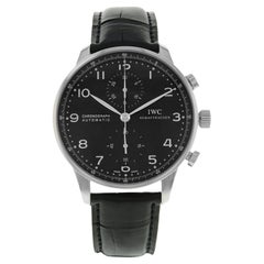 IWC Portugieser Chronograph Steel Leather Black Arabic Dial Mens Watch IW371447