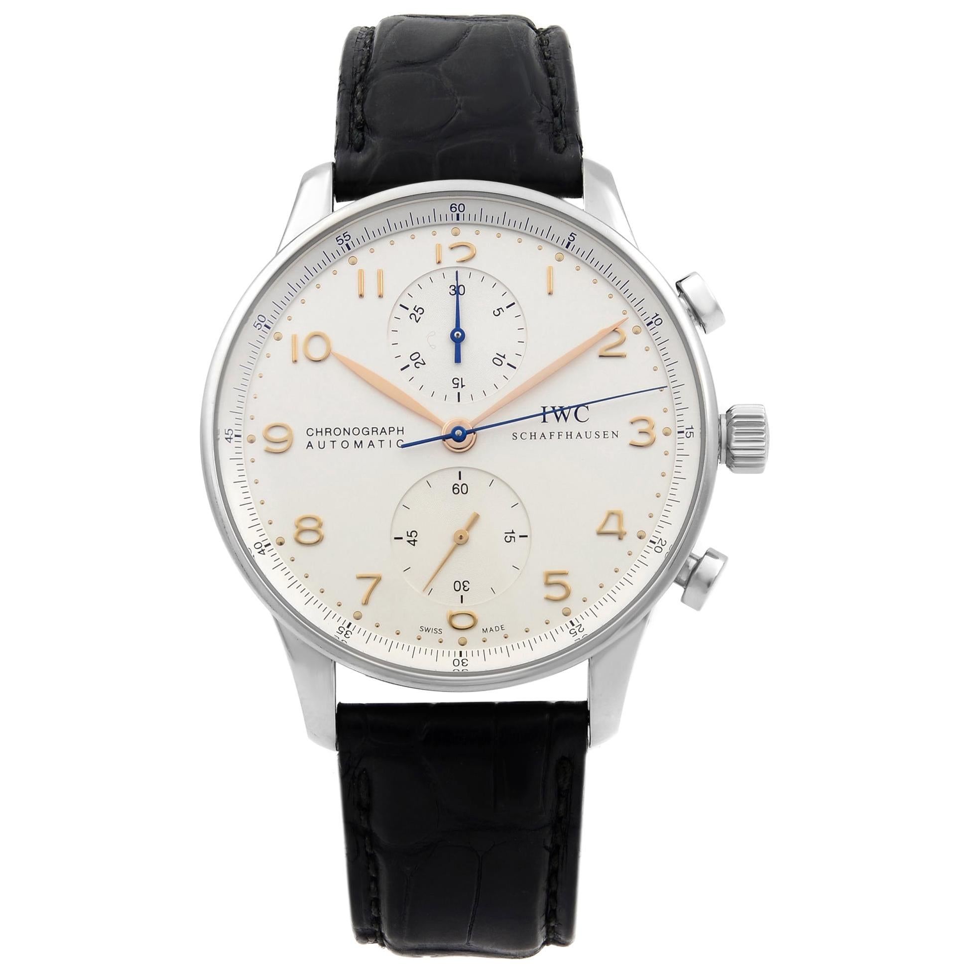 IWC Portugieser Leather Steel Silver Arabic Dial Automatic Men's Watch IW371604