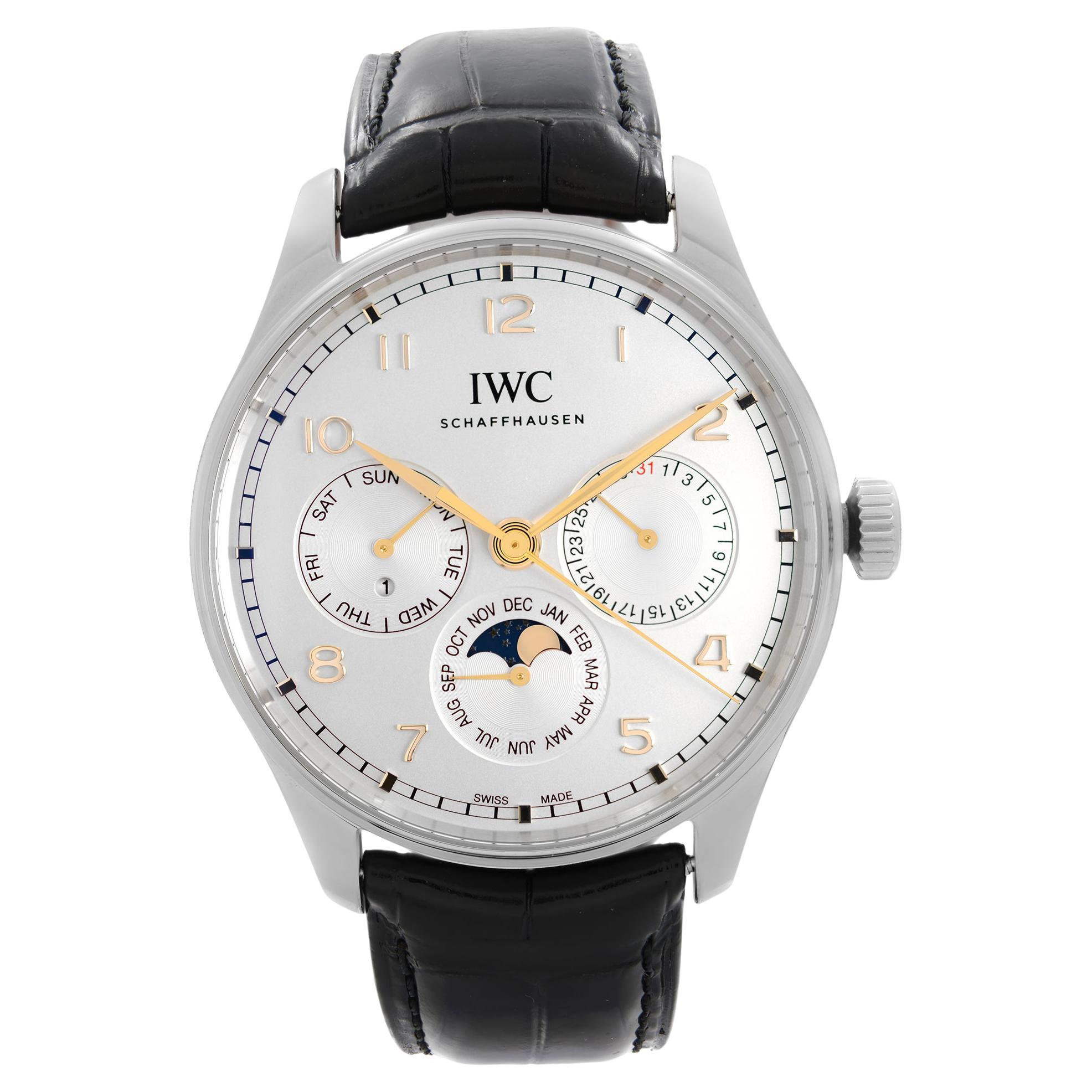 IWC Portugieser Perpetual Calendar Steel Silver Dial Mens Watch IW344203