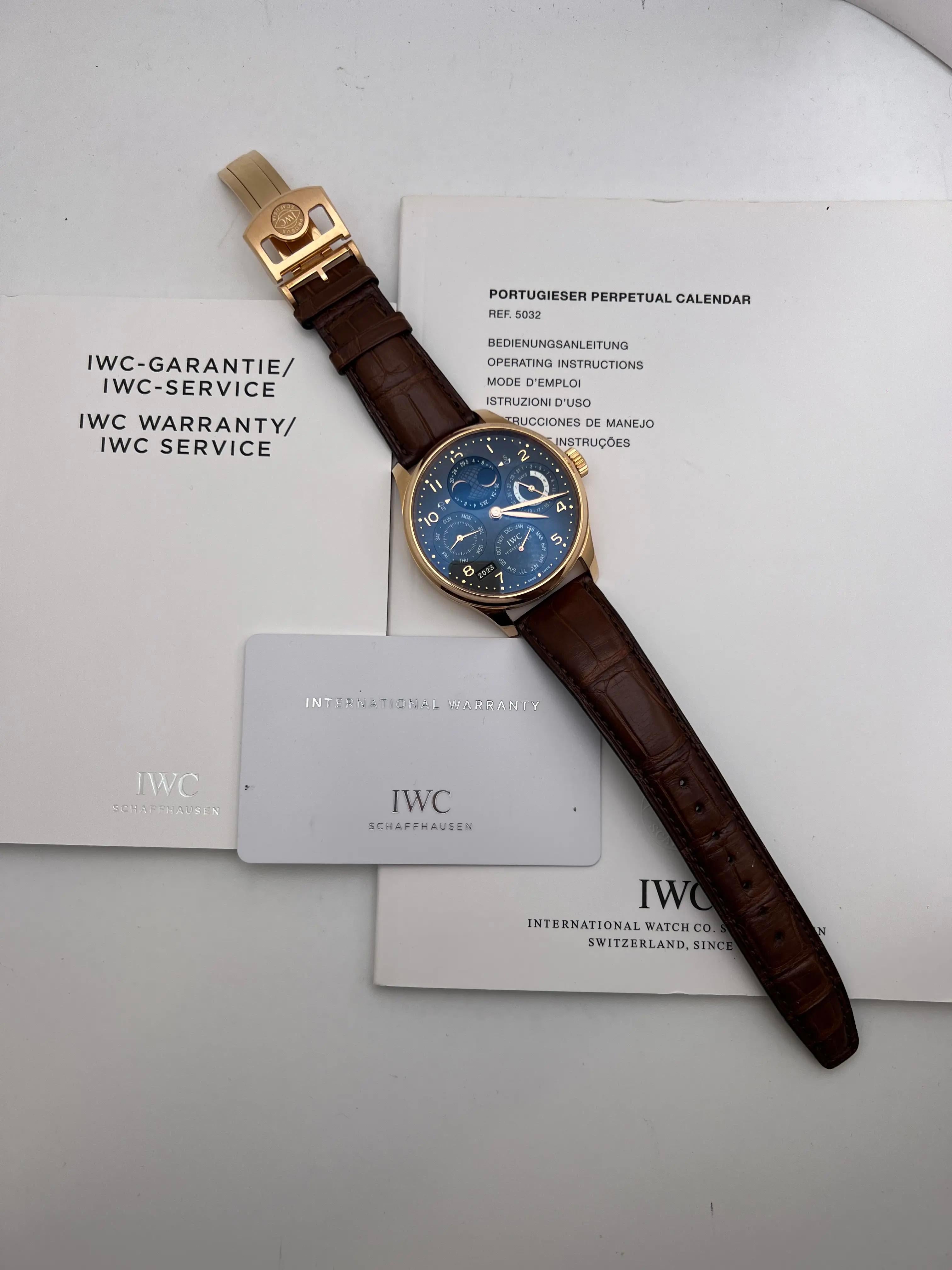 IWC Portugieser Perpetual Calendar 44mm 18K Rose Gold Black Dial IW503202 Papers Excellent état - En vente à New York, NY