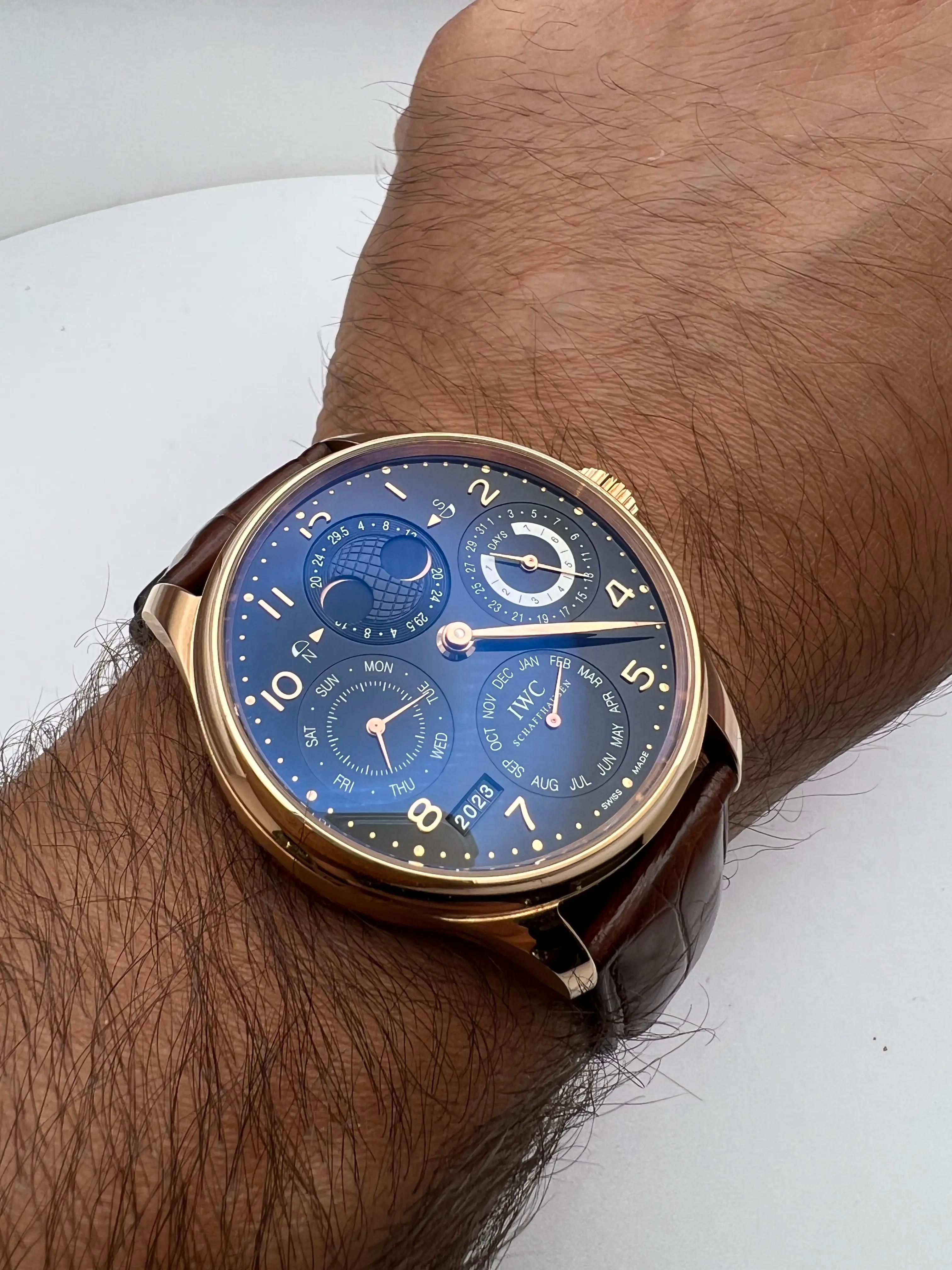 IWC Portugieser Perpetual Calendar 44mm 18K Rose Gold Black Dial IW503202 Papers en vente 2