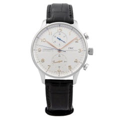 Used IWC Portugieser Steel Leather Silver Arabic Dial Automatic Men's Watch IW371604