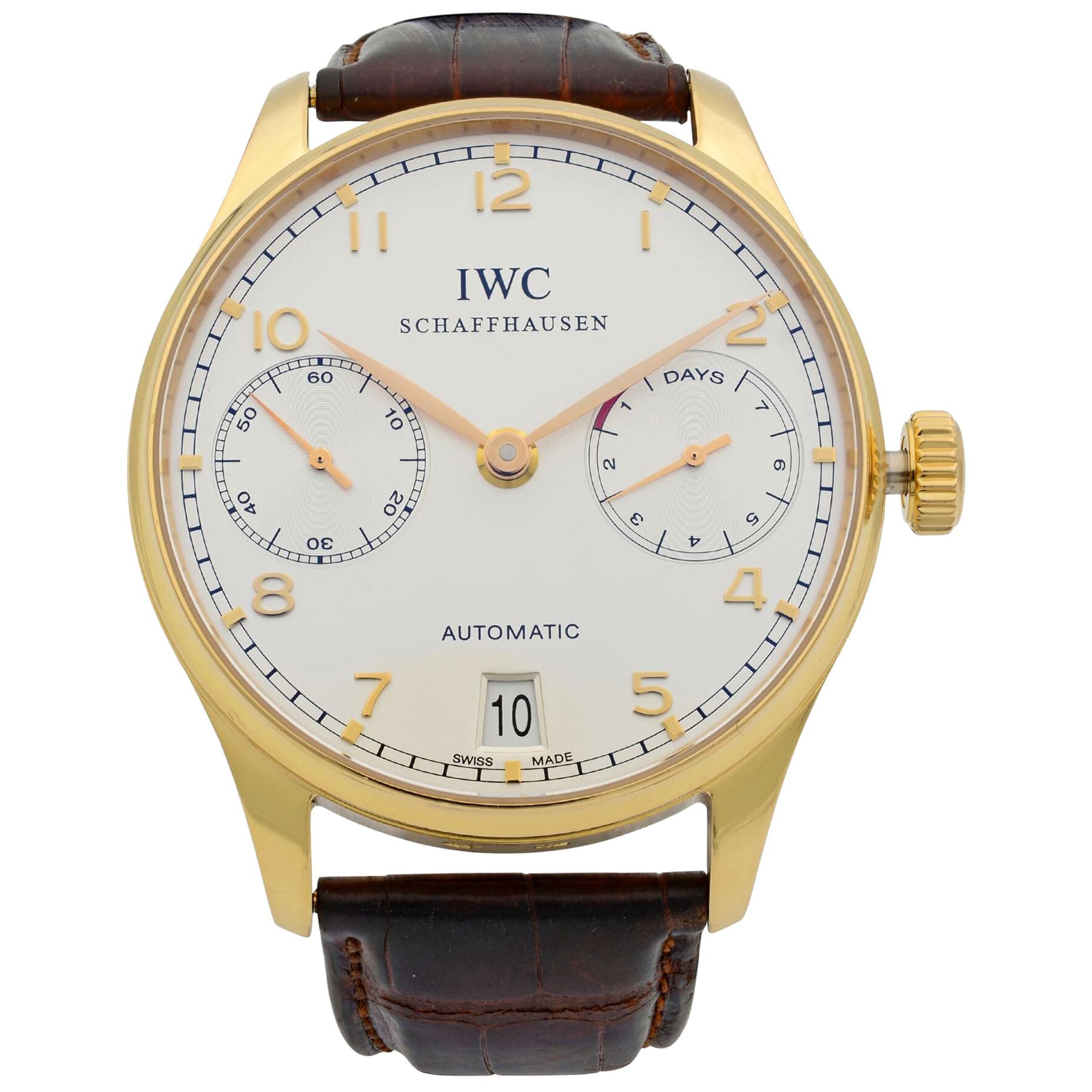 IWC Portuguese 18k Gold Silver Dial Power Reserve Automatic Men's Watch IW500101