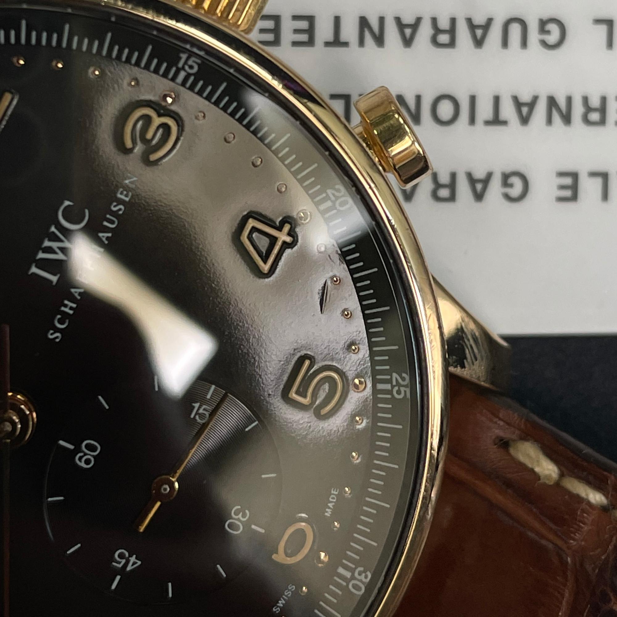 IWC Portuguese 18k Rose Gold Black Dial Automatic Men Watch IW371415 In Good Condition In New York, NY