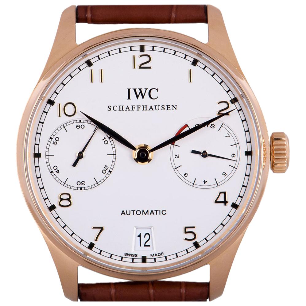 IWC Portuguese 7 Day Gents 18 Karat Rose Gold Silver Dial IW500101