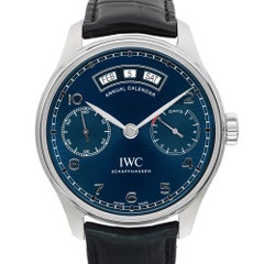 IWC Portuguese Annual Calendar Steel Blue Dial Automatic Mens Watch IW503502