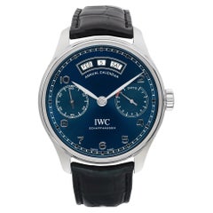 IWC Portuguese Annual Calendar Steel Blue Dial Automatic Mens Watch IW503502