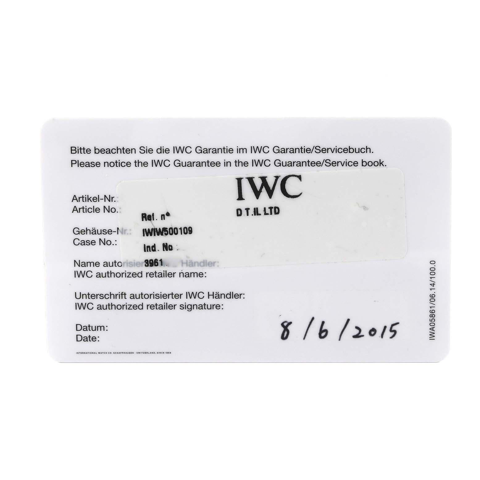 IWC Portuguese Automatic Silver Dial Steel Mens Watch IW500107 Box Card 2