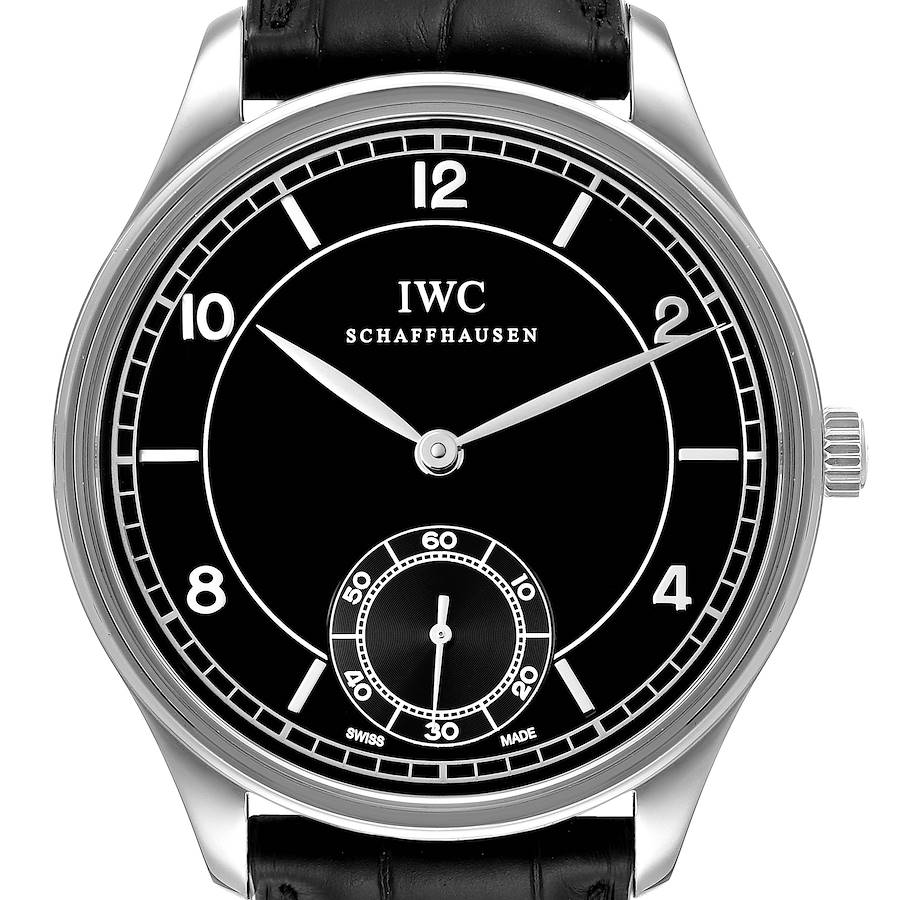 IWC Portuguese Black Dial Vintage Steel Mens Watch IW544501 Service Papers en vente