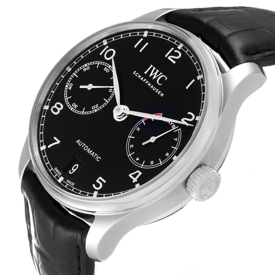 Men's IWC Portuguese Chrono 7 Day Black Dial Steel Mens Watch IW500703 Box Card