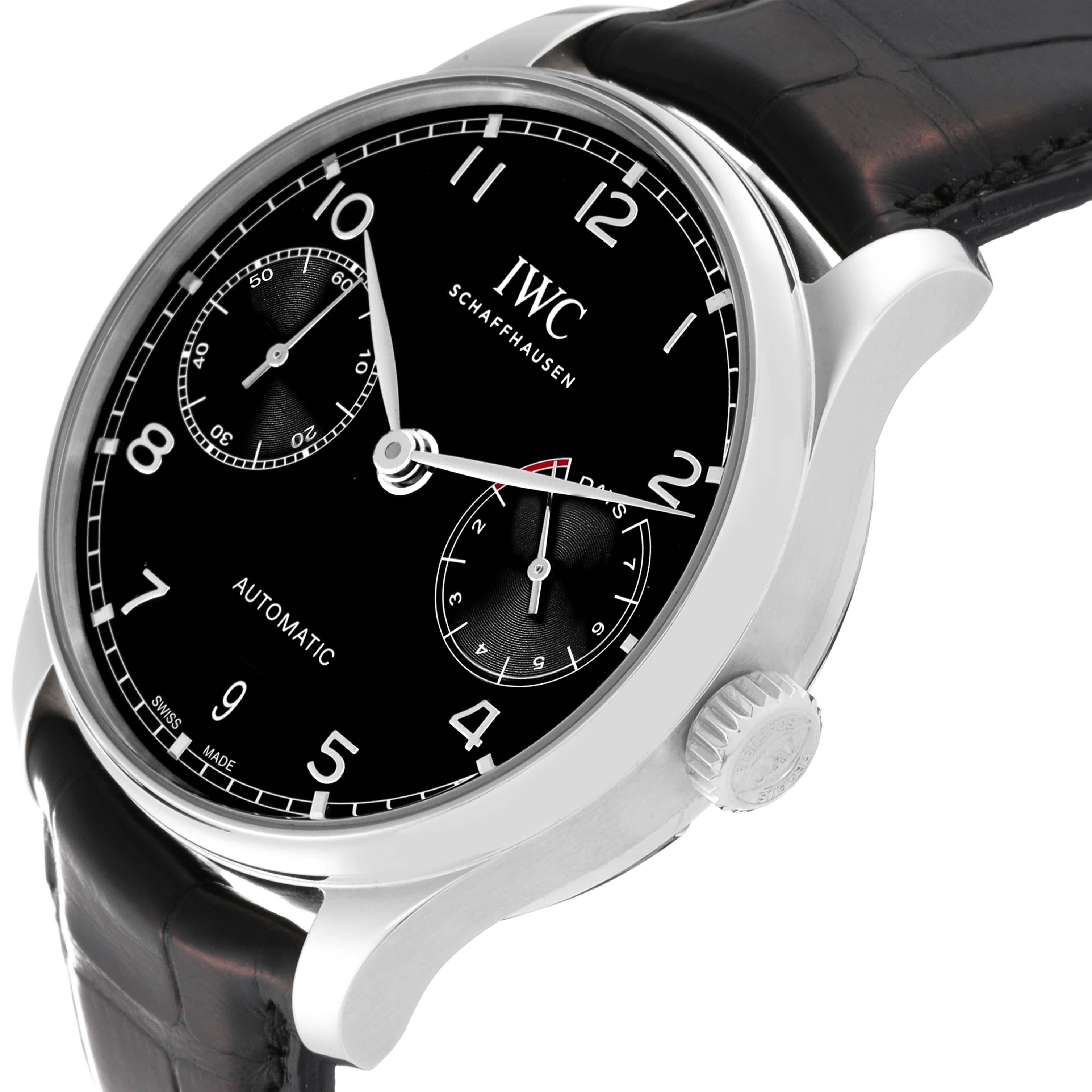 IWC Portuguese Chrono 7 Day Black Dial Steel Mens Watch IW500703 For Sale 1