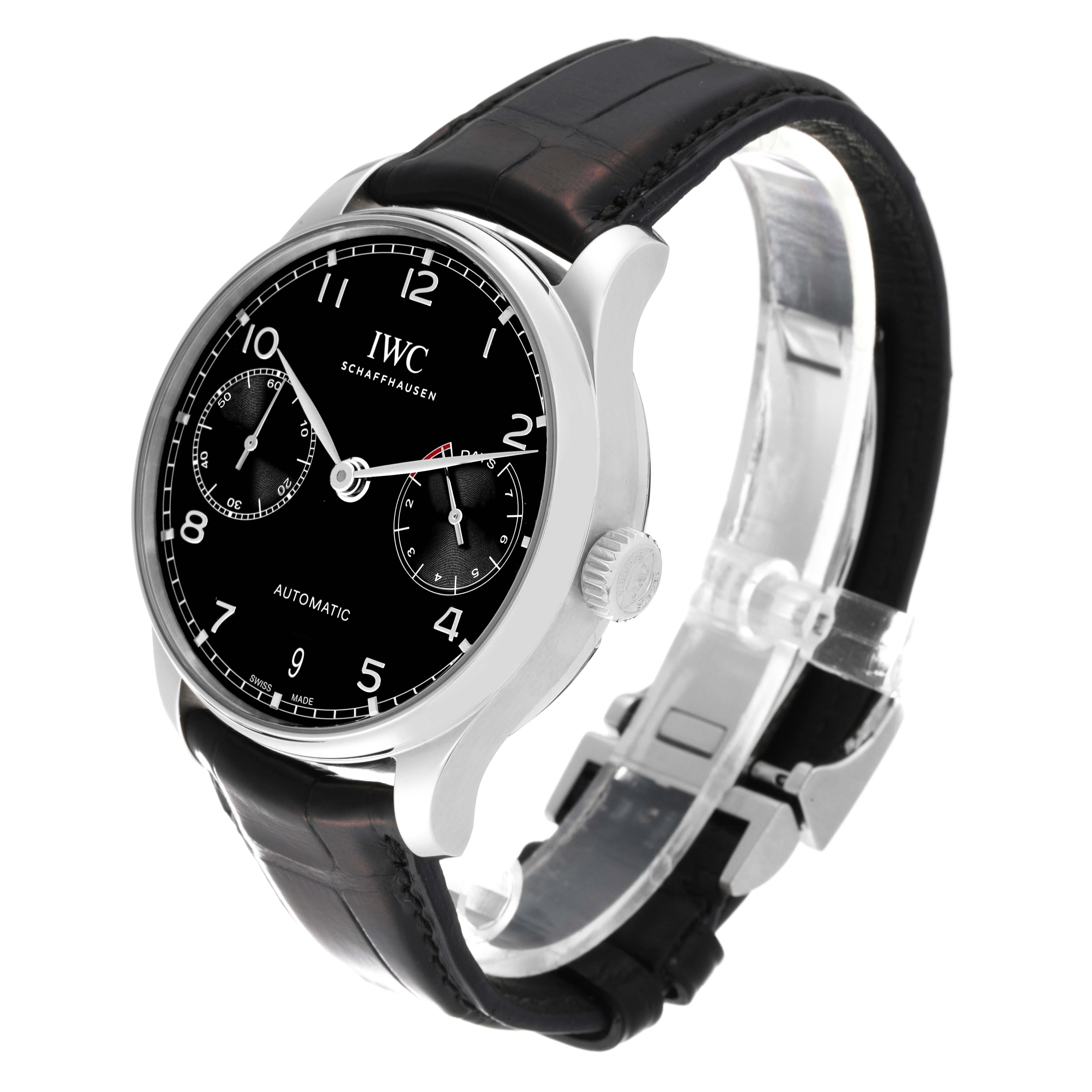 IWC Portuguese Chrono 7 Day Black Dial Steel Mens Watch IW500703 For Sale 2