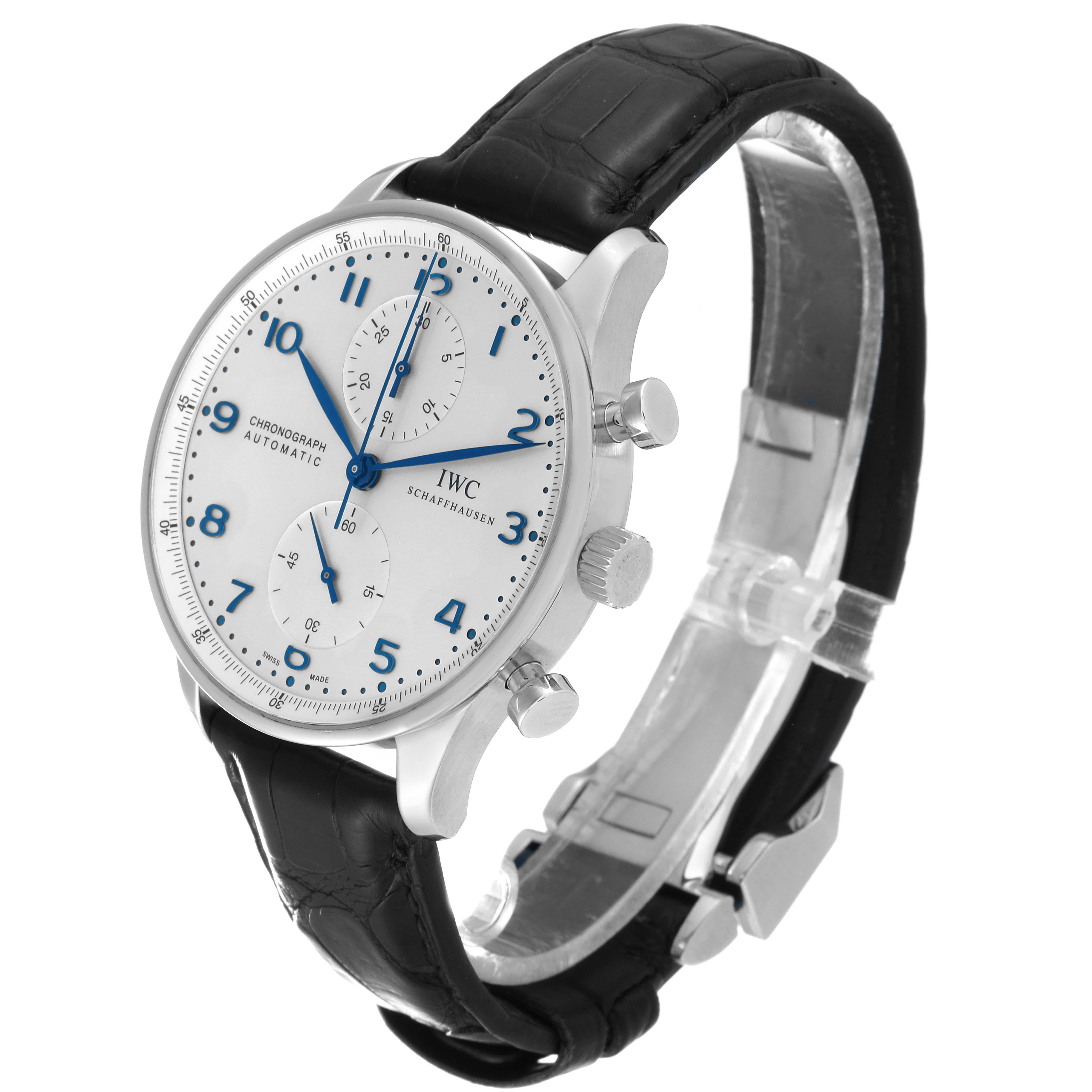 IWC Portuguese Chrono Silver Dial Blue Hands Steel Mens Watch IW371446 3