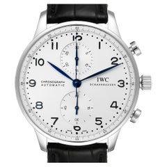 IWC Portuguese Chrono Silver Dial Blue Hands Steel Mens Watch IW371446