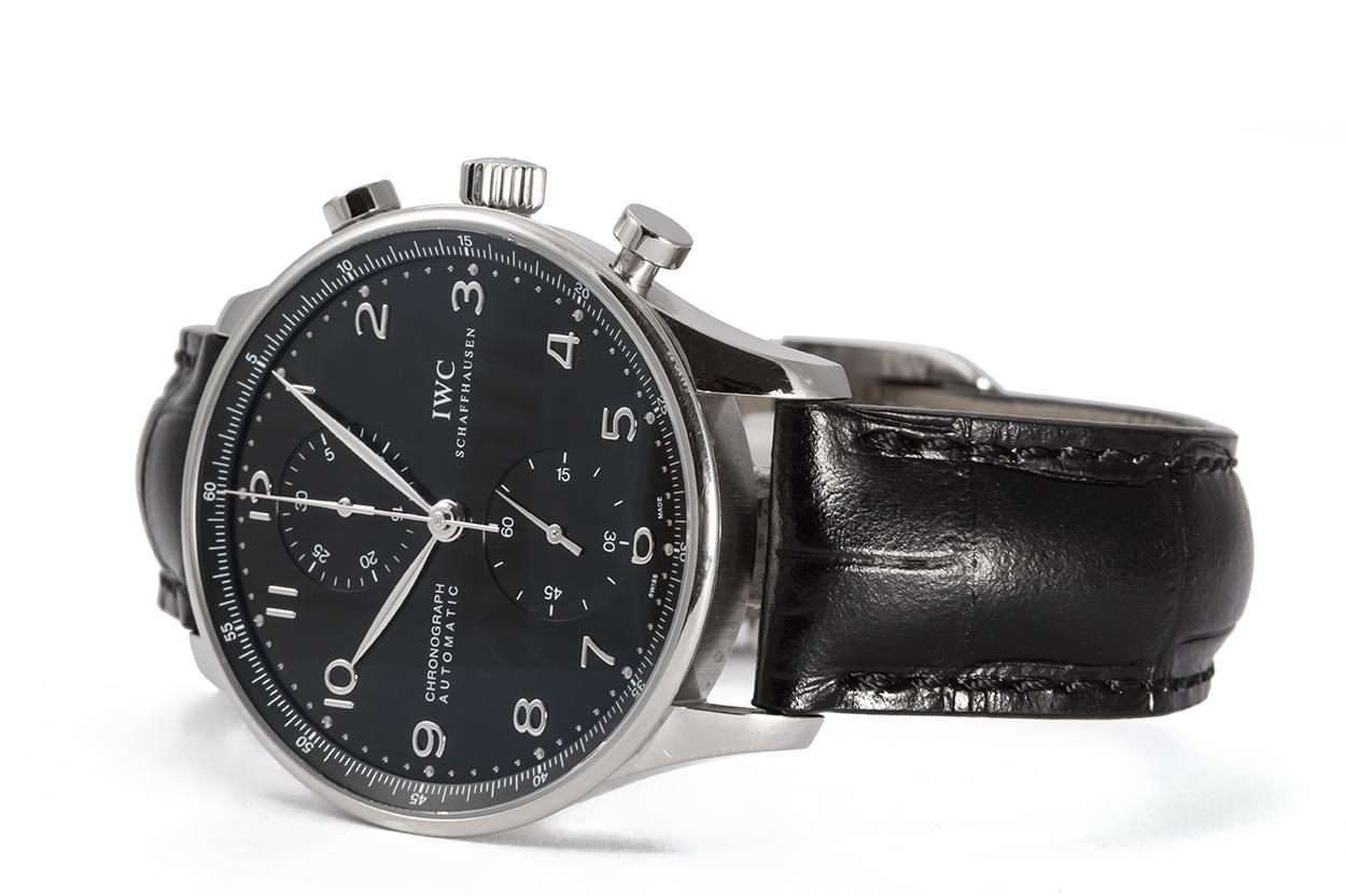 Modern IWC Portuguese Chronograph Automatic Stainless Steel Watch IW371418 Black