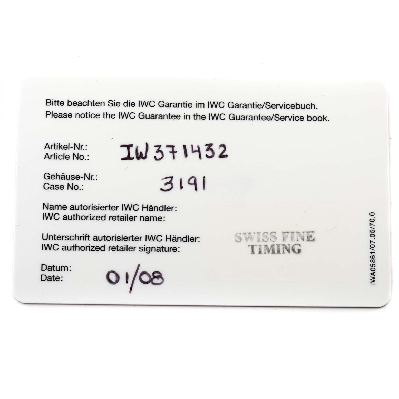 IWC Portugieser Chronograph blaues Zifferblatt Stahl Herrenuhr IW371432 Box Card im Angebot 2