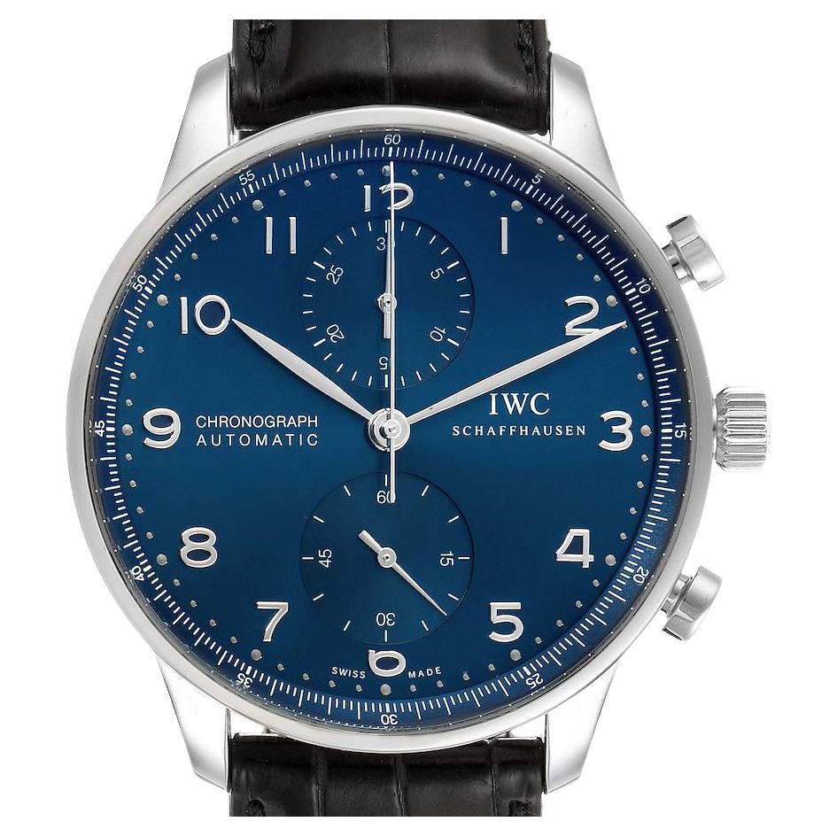 IWC Portuguese Chronograph Blue Dial Steel Mens Watch IW371491 Box Card
