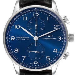 IWC Portuguese Chronograph Blue Dial Steel Mens Watch IW371491 Box Papers