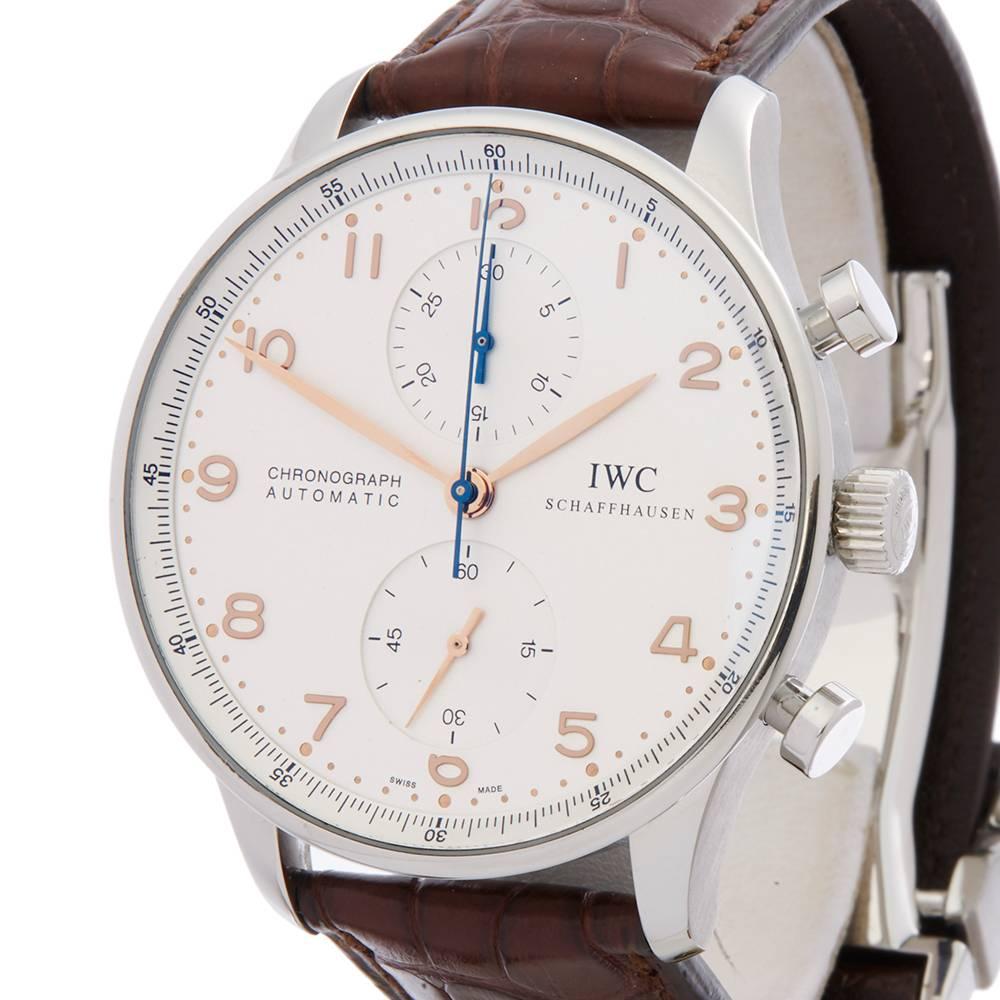 IWC Portuguese Chronograph Stainless Steel Men's IW371445 In Excellent Condition In Bishop's Stortford, Hertfordshire