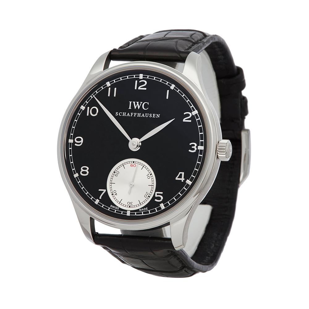 Reference: W6054
Manufacturer: IWC
Model: Portuguese
Model Reference: IW545404
Age: 1st October 2012
Gender: Men's
Box and Papers: Box, Manuals and Guarantee
Dial: Black Arabic
Glass: Sapphire Crystal
Movement: Mechanical Wind
Water Resistance: To