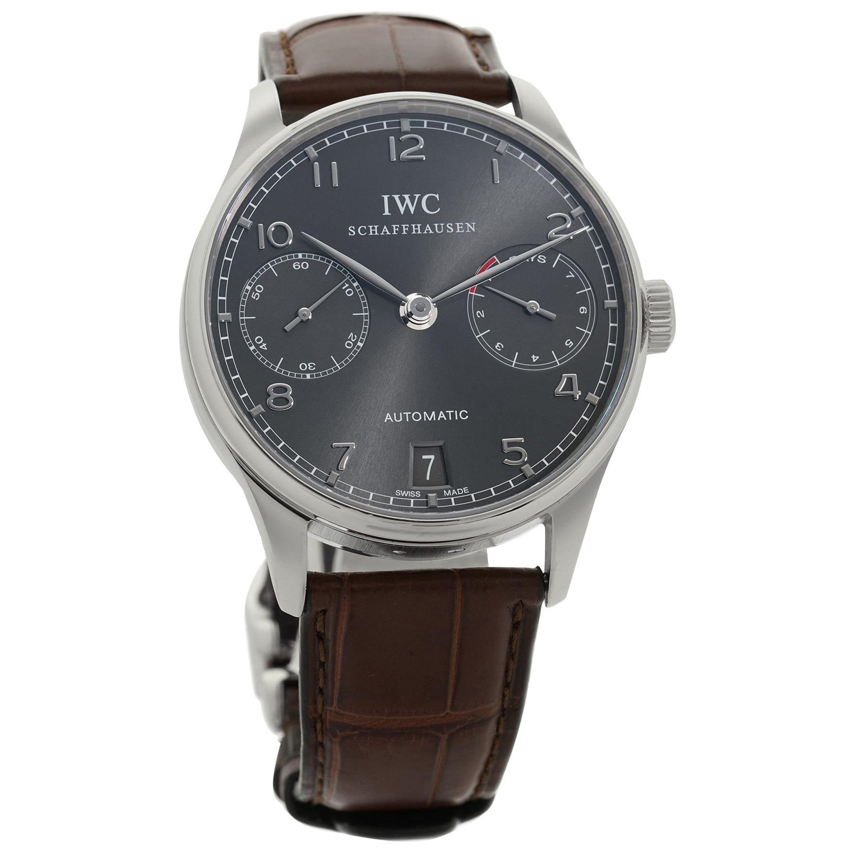 IWC Portuguese IW500106, Grey Dial, Certified and Warranty at 1stDibs