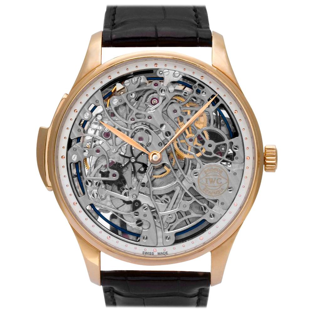 IWC Portuguese IW524101 18 Karat Rose Gold Skeleton Dial Manual Watch For Sale