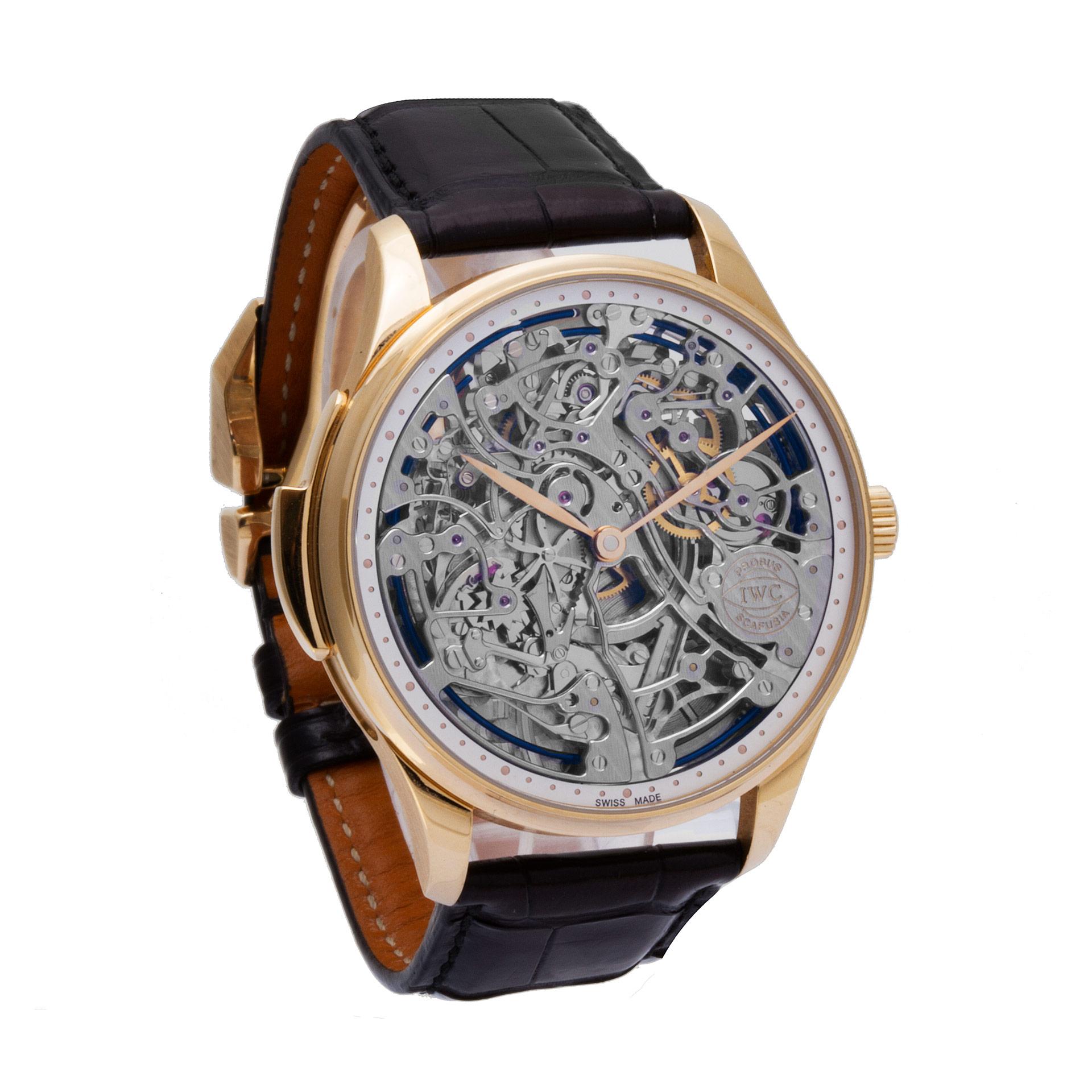 IWC Portuguese IW524101 18k Rose Gold Skeleton Dial Manual Watch at 1stDibs