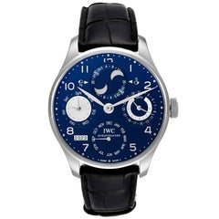 IWC Portuguese Perpetual Calendar Blue Dial White Gold Mens Watch IW503203 Card