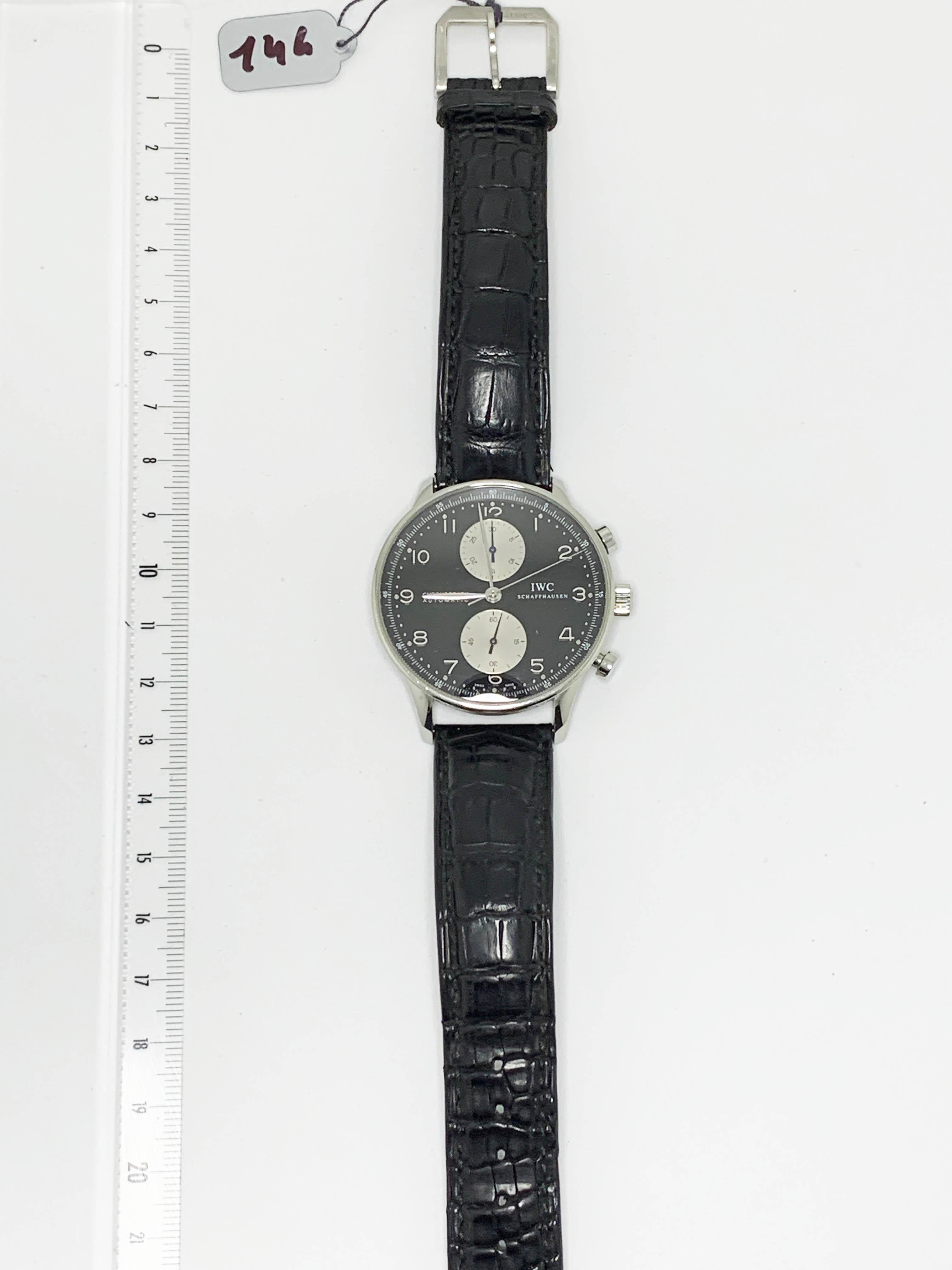 IWC
Portuguese
stopwatch
steel/black crocodile strap
black dial/2 counters silver
automatic
circa 2010
box
4700 euros