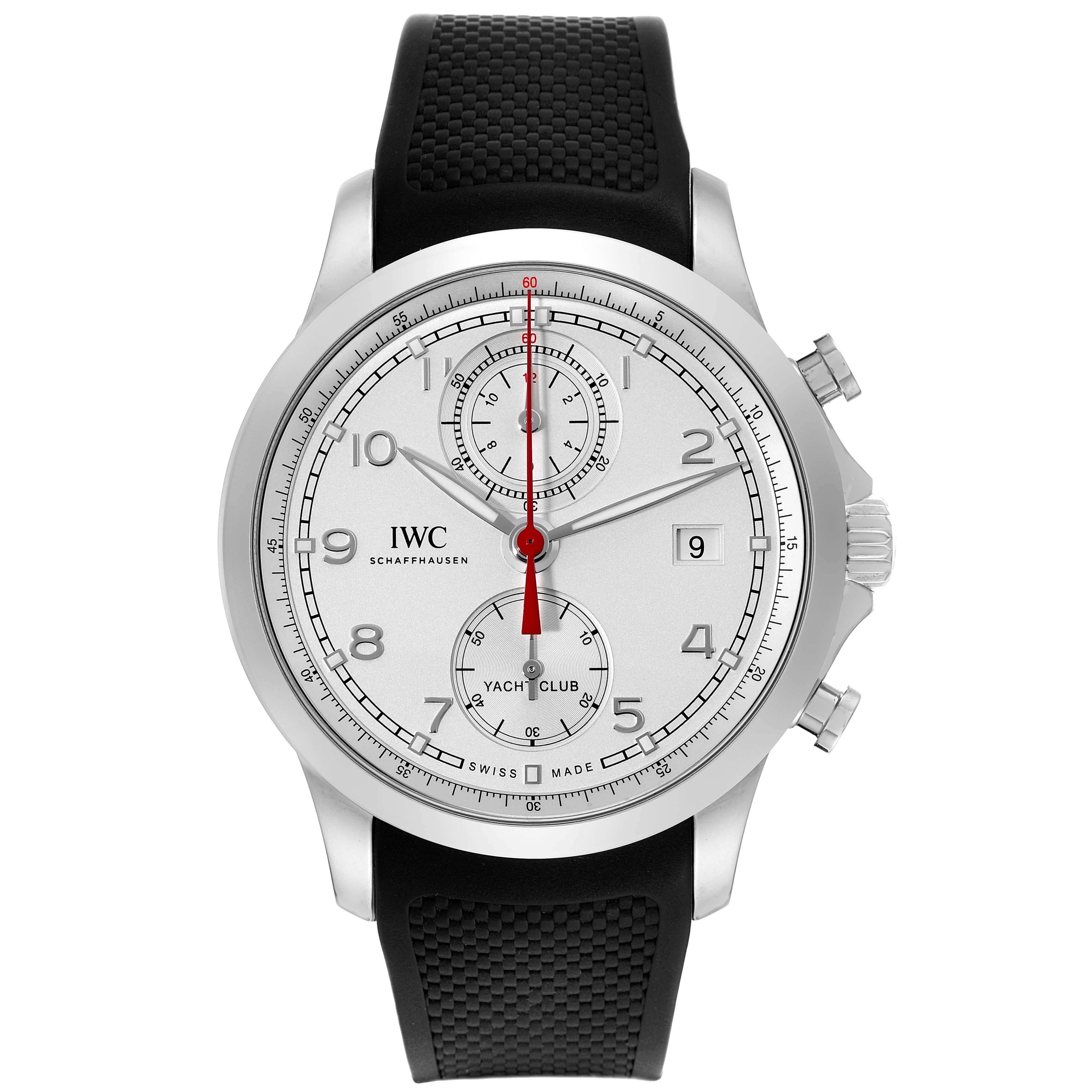 IWC Portuguese Yacht Club Chronograph Steel Mens Watch IW390502 Box Card In Excellent Condition For Sale In Atlanta, GA