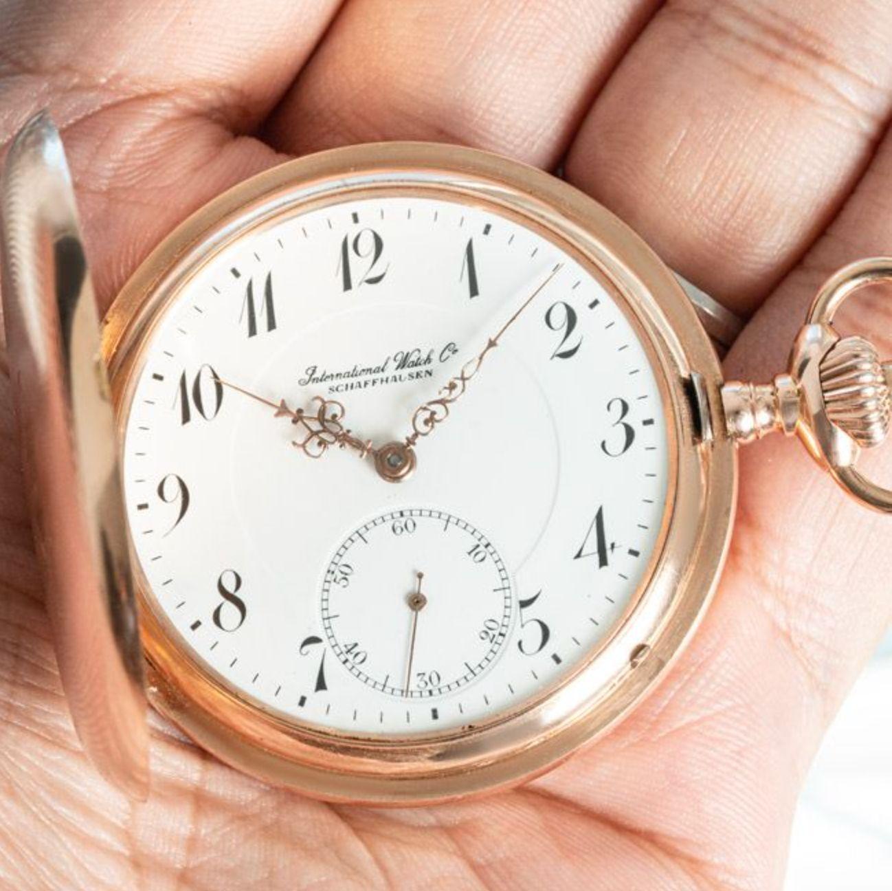 IWC Rose Gold Full Hunter Keyless Lever Pocket Watch C1900s 3