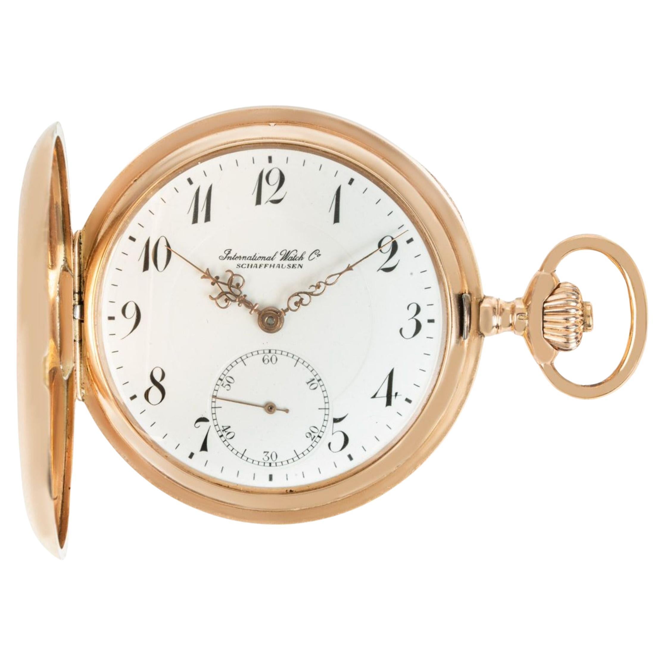 IWC Rose Gold Full Hunter Keyless Lever Pocket Watch C1900s For Sale