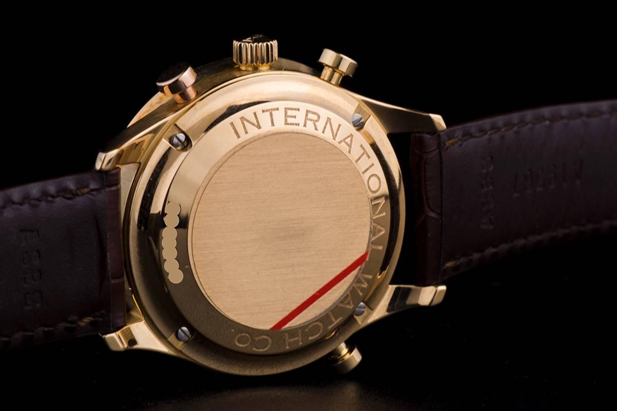 IWC Rose Gold Portuguese Chronograph Rattrapante Manual Wind Wristwatch In Excellent Condition In London, GB