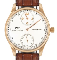 IWC Rose Gold Silver Dial Portuguese Regulateur Manual Wind Wristwatch