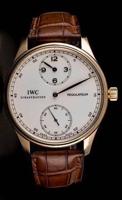 IWC Rose Gold Silver Dial Portuguese Regulateur Manual Wind Wristwatch