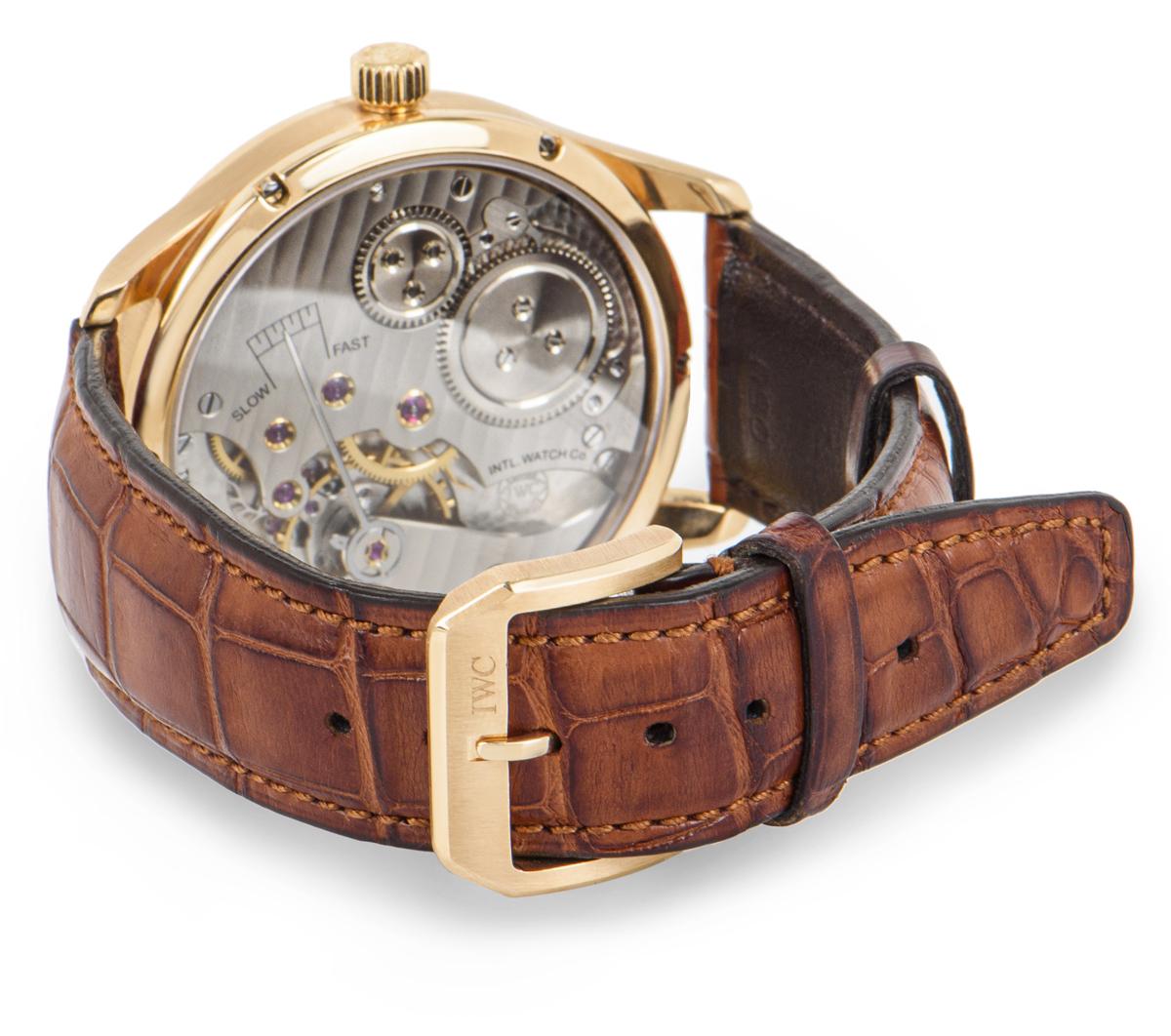 IWC Rose Gold Silver Dial Portuguese Regulateur Manual Wind Wristwatch In Excellent Condition In London, GB