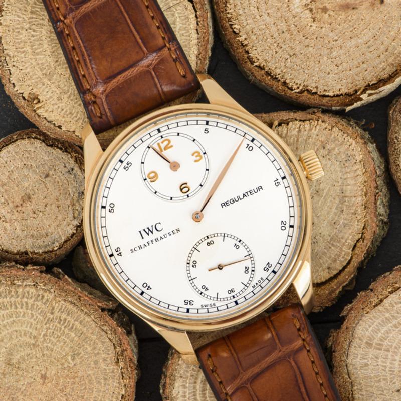 IWC Rose Gold Silver Dial Portuguese Regulateur Manual Wind Wristwatch 1