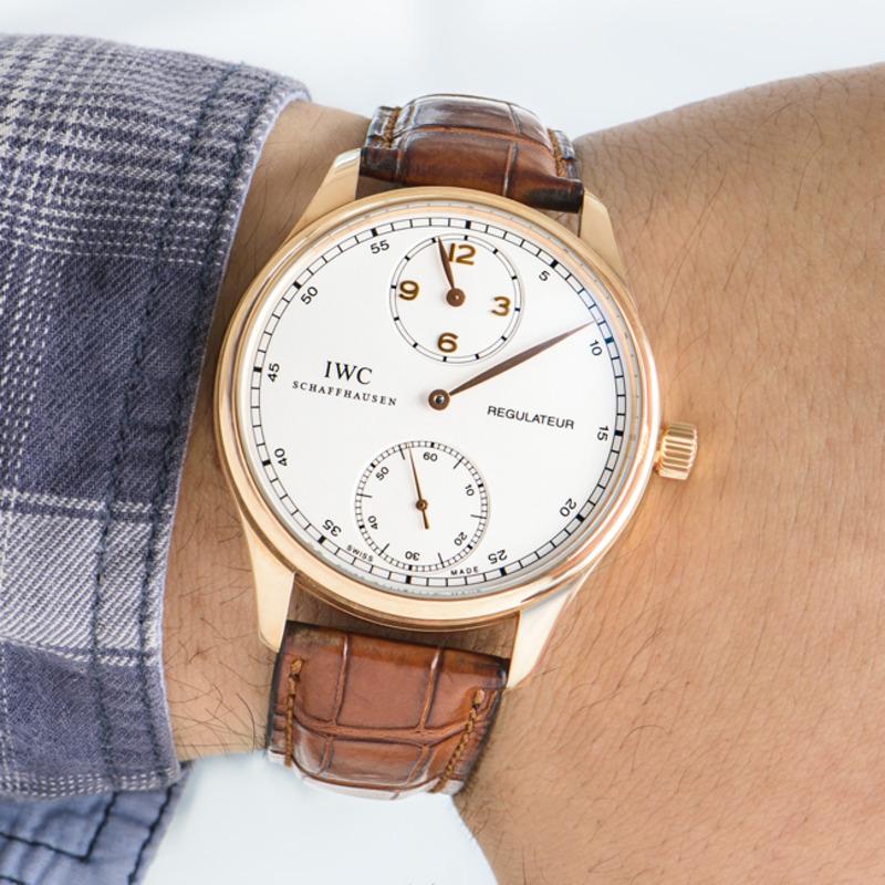 IWC Rose Gold Silver Dial Portuguese Regulateur Manual Wind Wristwatch 2