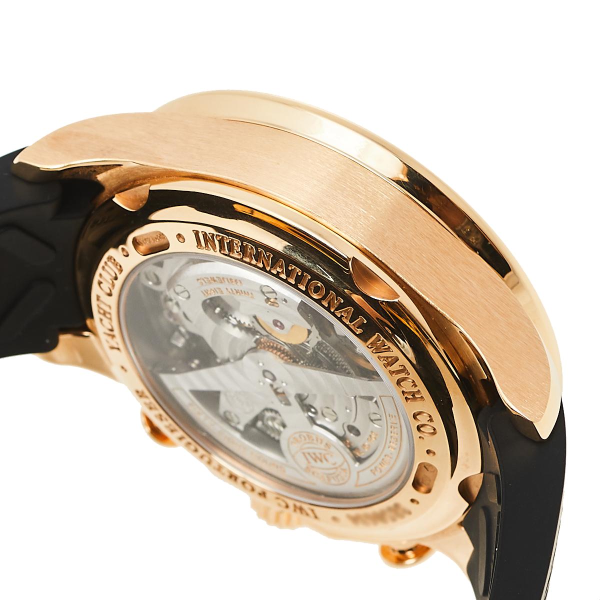 IWC Schaffhausen 18K Rose Gold Rubber Portugieser Club Men's Wristwatch 45.40 MM In Good Condition In Dubai, Al Qouz 2