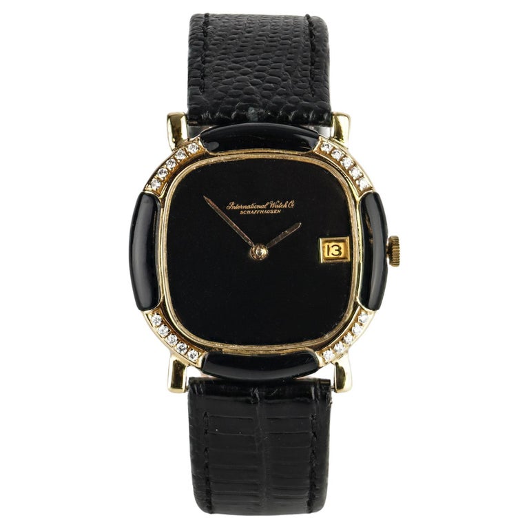 IWC Schaffhausen 18kt. Gold Watch with Black Face, Diamond and Black Onyx Bezel For Sale at 1stDibs