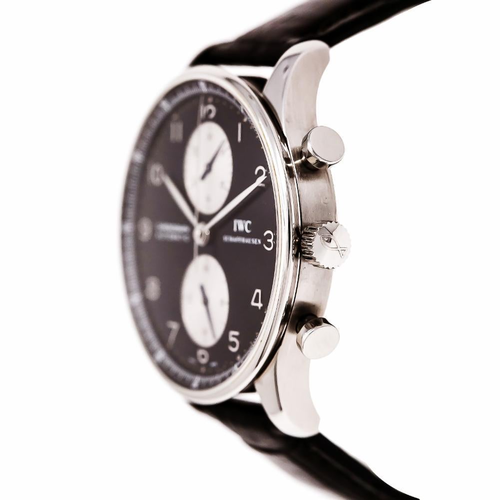 IWC Portuguese Reference #:IW371404. IWC Schaffhausen Chronograph IW3714-04 Mens Automatic SS Watch Panda Dial 41mm
. Verified and Certified by WatchFacts. 1 year warranty offered by WatchFacts.