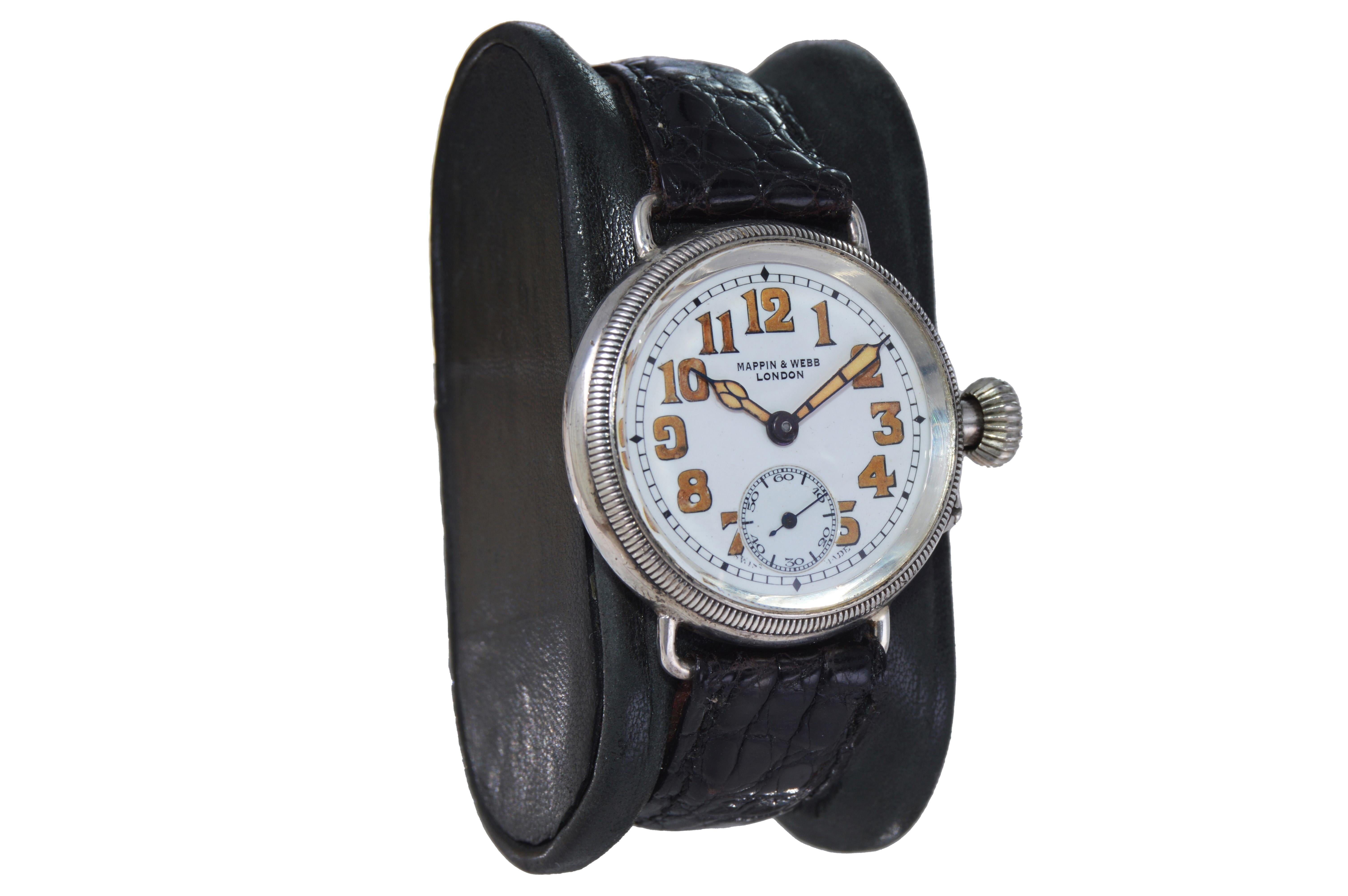 FACTORY / HOUSE: International Watch Company, for Mappin and Webb, London
STYLE / REFERENCE: Military / Campaign Style
METAL / MATERIAL: Sterling Silver
DIMENSIONS: Length 38mm X Diameter 33mm
CIRCA: 1915 / 20's
MOVEMENT / CALIBER: Manual Winding /